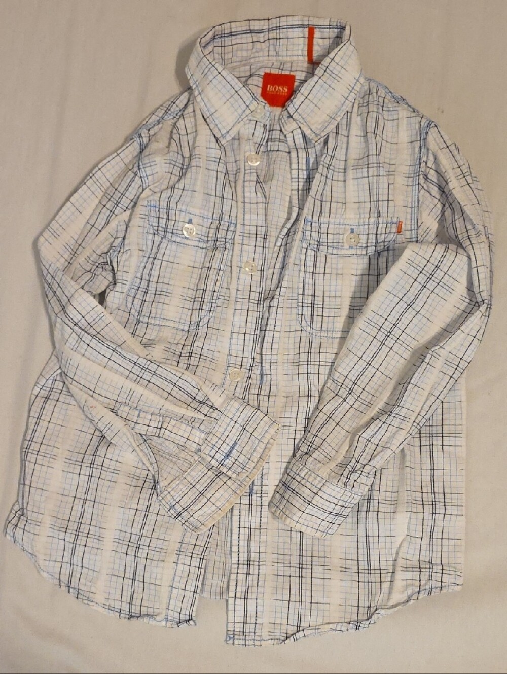 Boss White & Blue Plaid Long-Sleeve Shirt